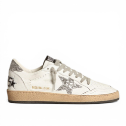 Ball Star sneakers in white nappa leather with silver glitter star and heel tab