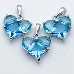 Подвеска Сердце, цвет серебро (родий)+голубой, размер 14*14 мм, цена за 1 шт