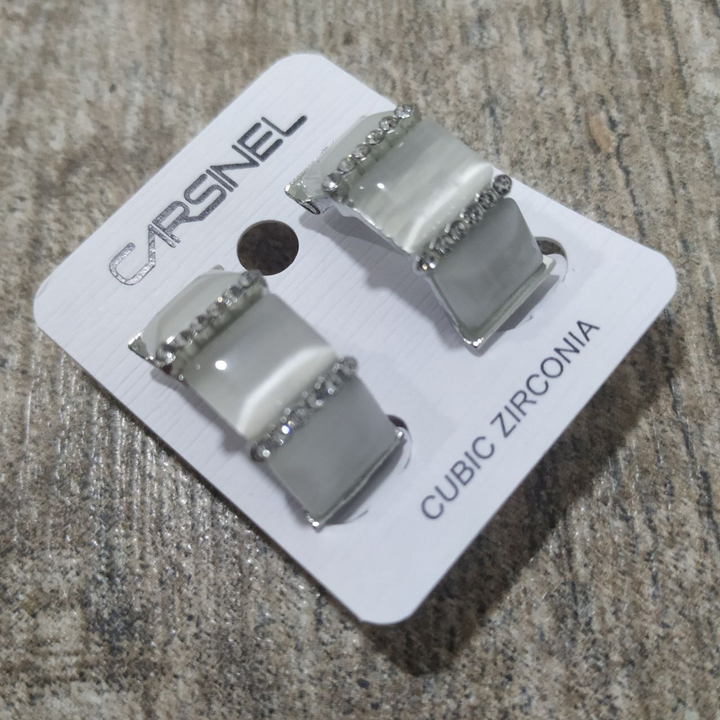 Клипсы Кошачий глаз кольца большие со стразами цвет серый металл серебристый