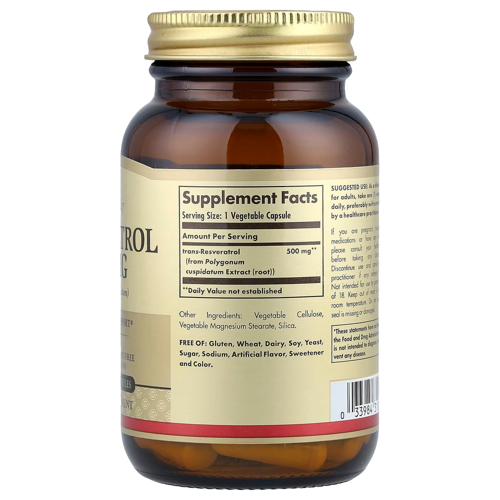 Solgar, Resveratrol, 500 мг, 30 растительных капсул