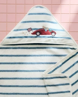 ZARA HOME ДЕТСКОЕ ПОЛОТЕНЦЕ С КАПЮШОНОМ И ВЫШИВКОЙ, СИНИЙ