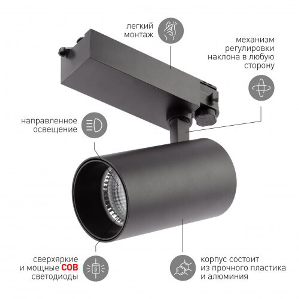 Трековый светильник трехфазный ЭРА SТR-30-36-40K-B40 узкий луч 4000K черный