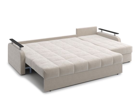 Диван угловой с оттоманкой Денвер 1,8 - Velutto 17 бежевый/ коричневая накладка