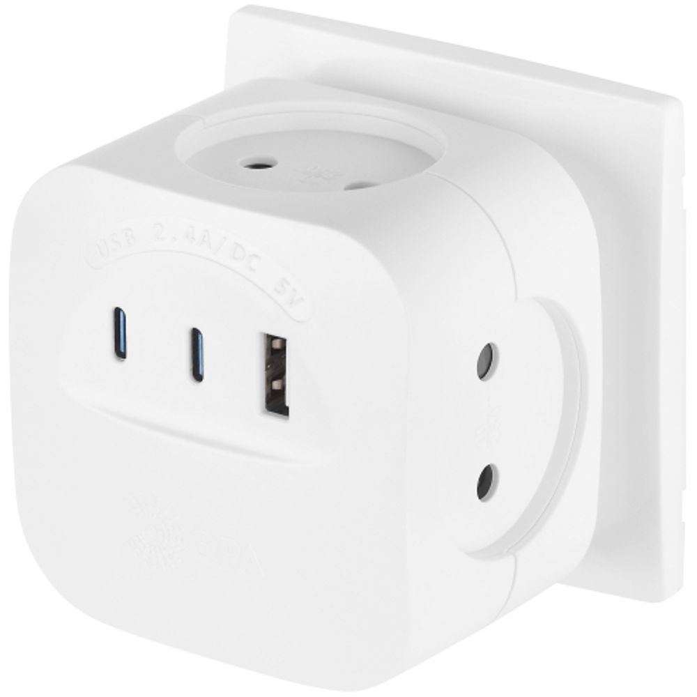 Разветвитель электрический ЭРА SP-4-3USBAC-W на 4 розетки + 3 USB A+C со шторками 10А белый | Тройники