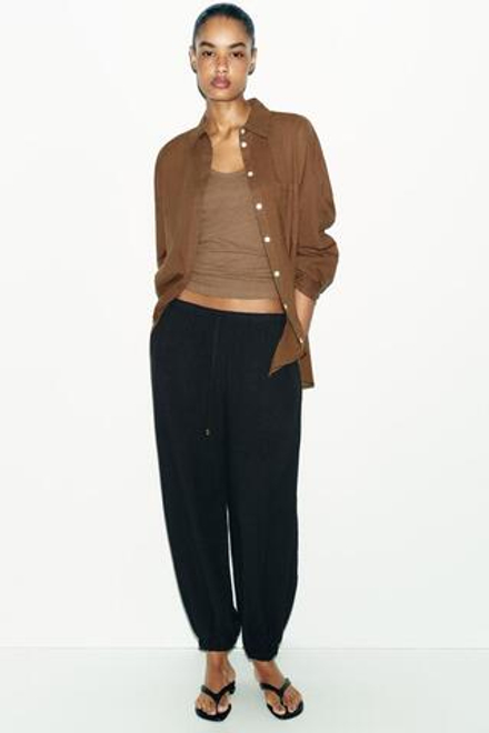 ZARA ШИРОКИЕ БРЮКИ НА РЕЗИНКЕ, ЧЕРНЫЙ