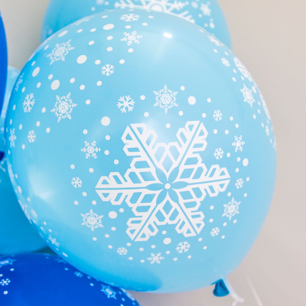 Шар (12"/30 см) Снежинки, Голубой (454)/Синий (250), пастель, 5 ст 25 шт.