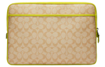 COACH Coated Canvas With Calfskin IPad Protective Cover Laptop Bag Large Men"s Brown & Yellow