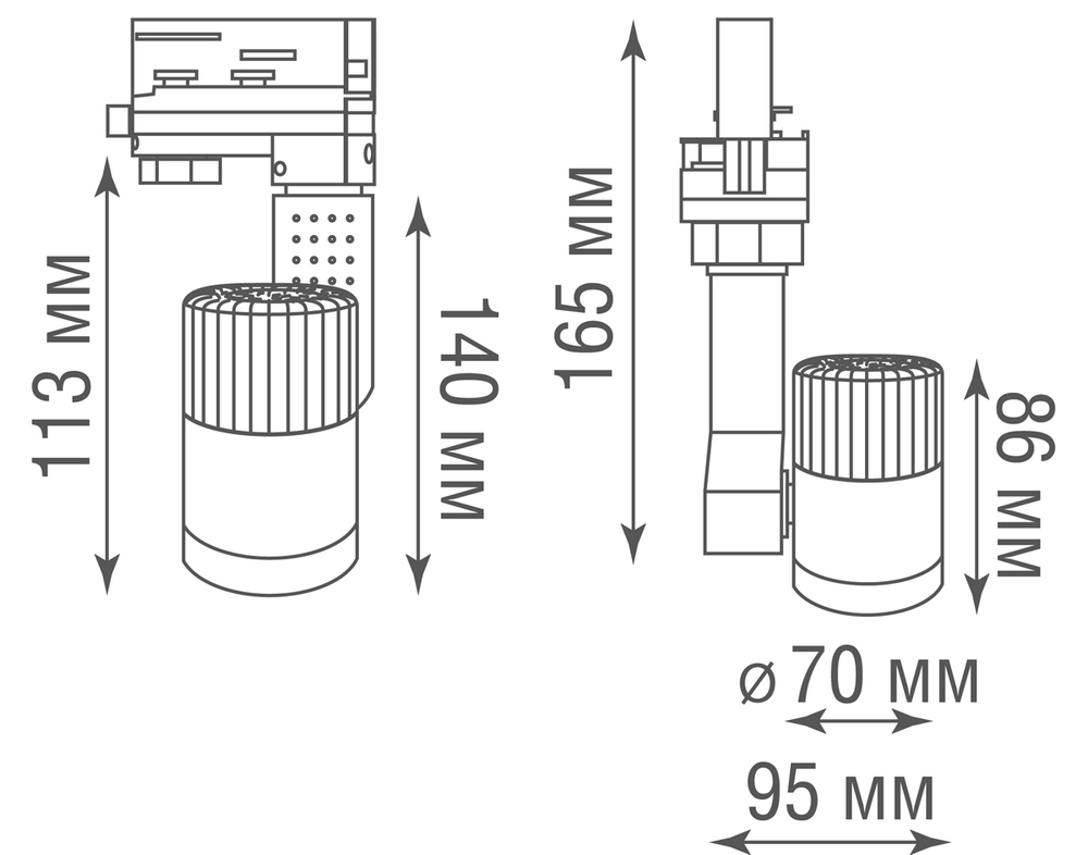 Cветодиодный cветильник для трехфазной шины, 12Вт