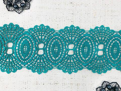 Кружево плетеное, ш. 8,5 см, морская волна