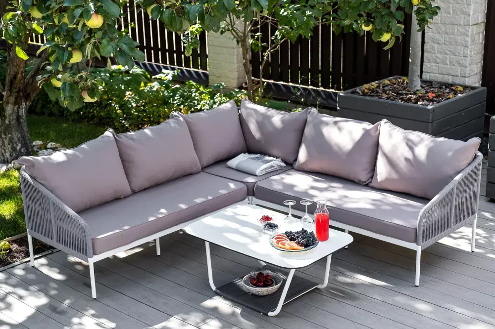 "Канны" модульная угловая лаунж-зона из роупа (веревки), цвет светло-серый