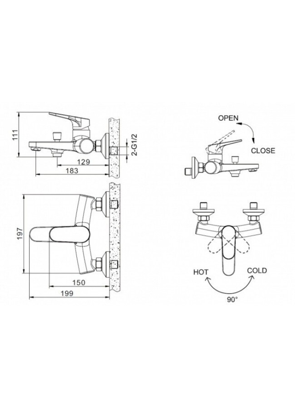 СМЕСИТЕЛЬ ДЛЯ ВАННЫ С КОРОТКИМ ИЗЛИВОМ BRAVAT ELER F6191238CP-01-RUS