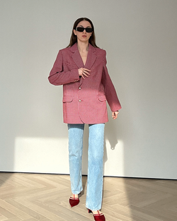 Жакет двубортный малиновый из шерсти