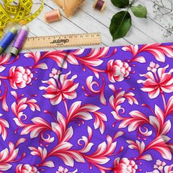 Ткань шелк Армани розовая королевский узор на фиолетовом фоне