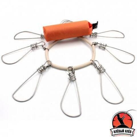 Кукан Namazu металл. трос 3,0 м, d-1,5 мм, 7 карабинов на пруж., с поплавком (уп. PVC чехол)