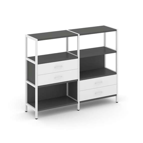 Shelf System Двухсекционный стеллаж трехярусный с ящиками SN.STM-323 Антрацит/Белый/Металл Белый 159