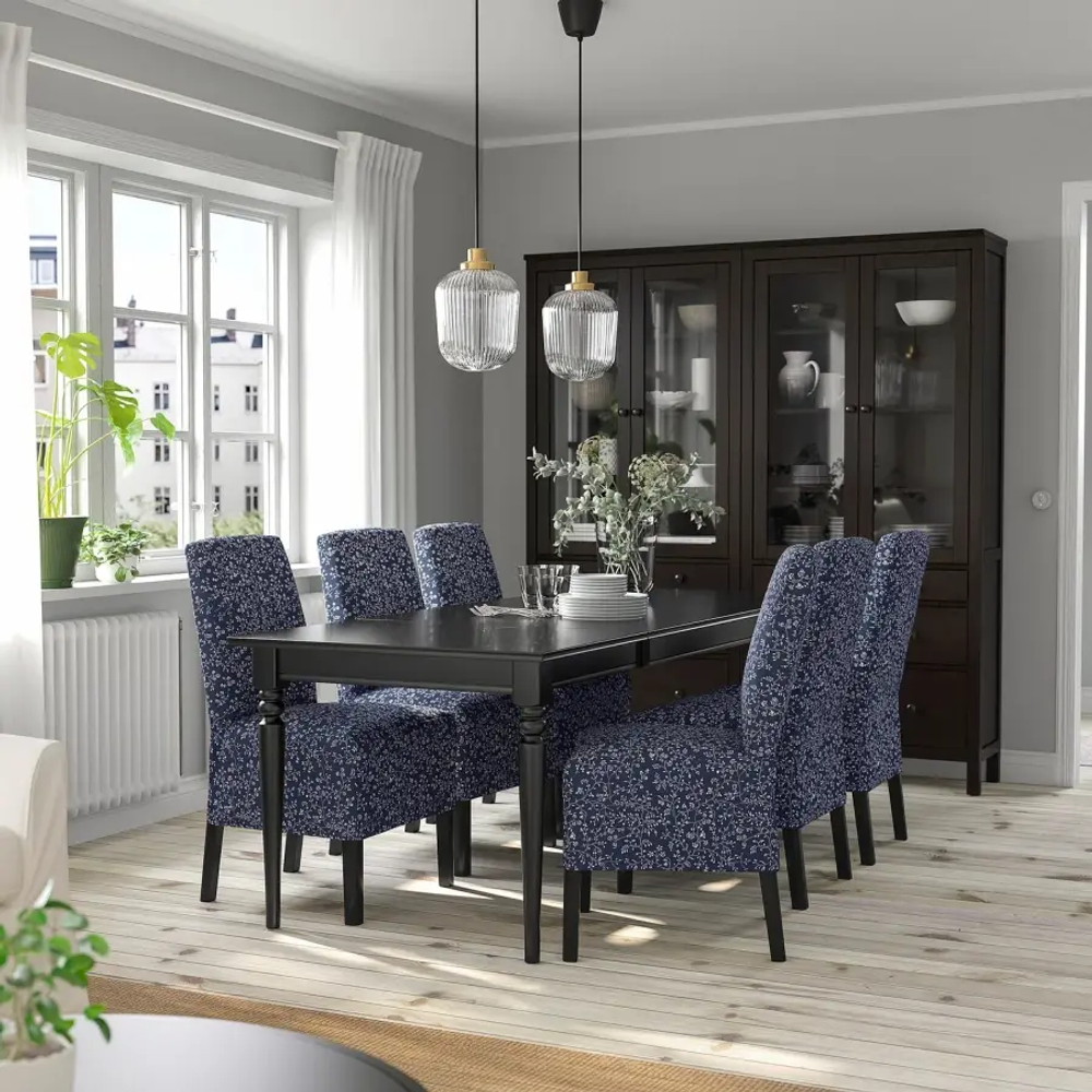 Стол и 4 стула - INGATORP / BERGMUND IKEA/ ИНГАТОРП/БЕРГМУНД ИКЕА, 215/155х87 см, синий с рисунком/черный