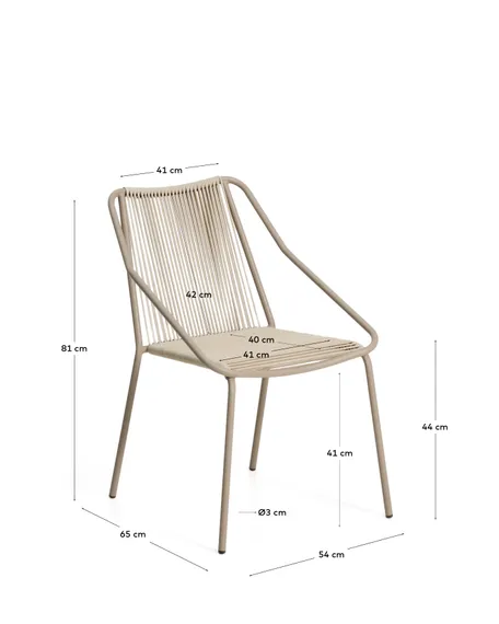 Уличный стул Zivia из веревки цвета экрю и стали цвета таупе