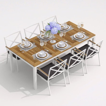 Обеденная группа Ideal Patio ТЕЛЛА  ФЕСТА  каркас белый, стол тик 200, ткань антрацит