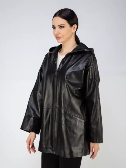 Кожаная куртка демисезонная оверсайз с капюшоном