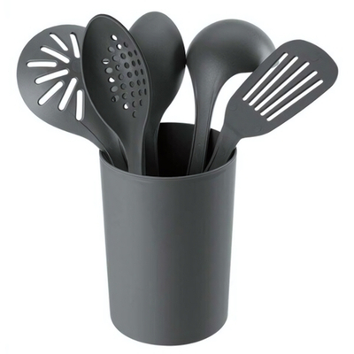 Комплект аксессуаров для кухни 6 предметов с подставкой (серый)