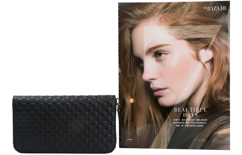 GUCCI BLACK LEATHER ZIP AROUND LONG WALLET