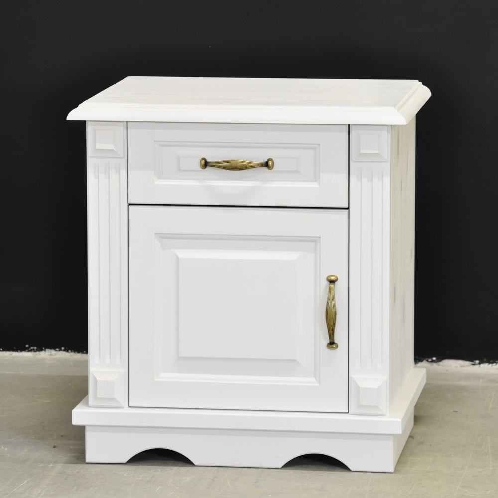 Прикроватная тумба с ящиком и дверью Харви с филенкой для спальни в викторианском стиле, тумба прикроватная деревянная белая с ящиком и дверцей на ножках напольная из массива сосны