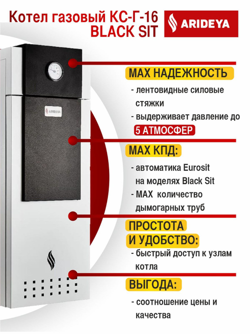 Котел газовый напольный ARIDEYA Black КС-Г-16 Sit одноконтурный открытая 160 кв.м