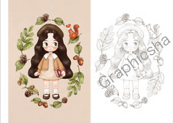 Little Girl in the Forest of Epol. Post card coloring book