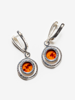 Серьги с цельным натуральным коньячным янтарем