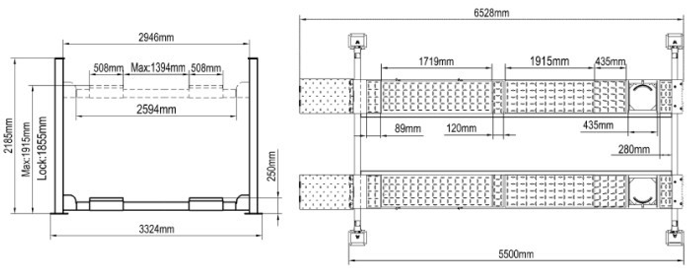 PEAK 414A Подъемник четырехстоечный, 6,5 т., под 3D сход-развал для длиннобазных автомобилей