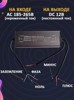Блок питания наружный 220В / 12В / 200W / IP67