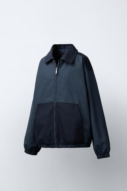 ZARA КУРТКА ИЗ САРЖИ В СТИЛЕ КОЛОР-БЛОК, СИНИЙ