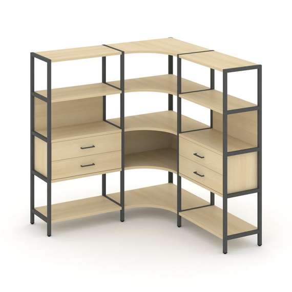 Shelf System Трехсекционный угловой стеллаж четырехярусный с ящиками SN.STMU-431 Акация Лорка/Металл