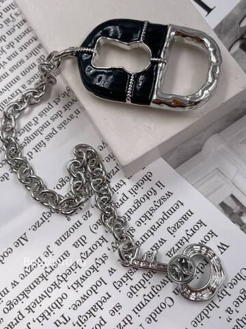 Брошь двойная Скиап. серебристая с черной эмалью 