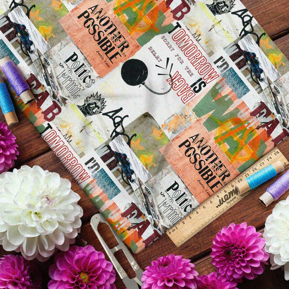 Ткань бифлекс коллаж в стиле «лофт»