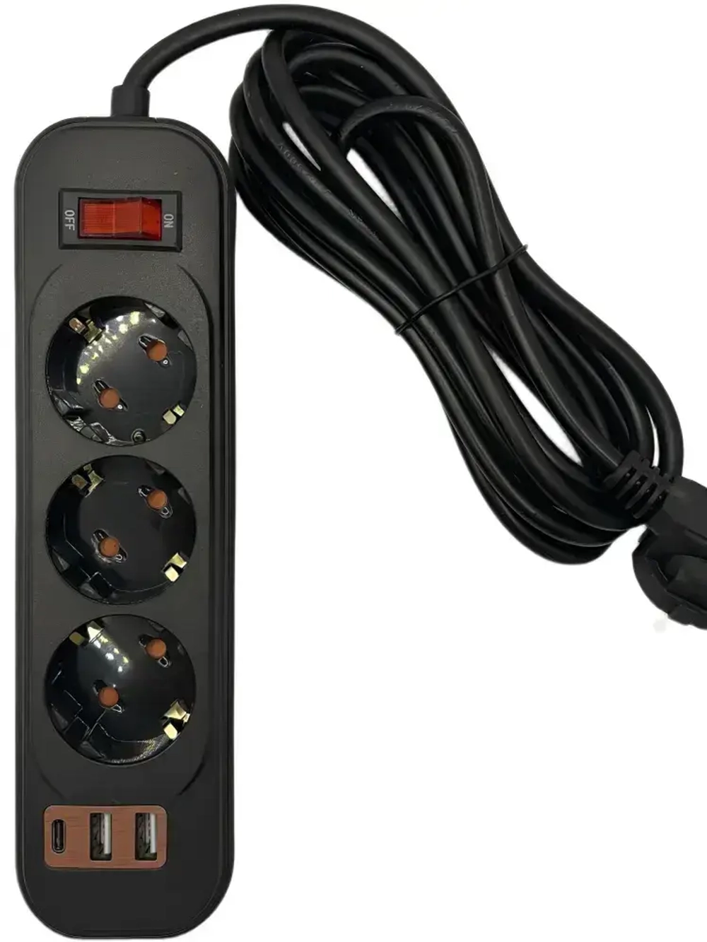Удлинитель 3 розетки, 3 метра, 2 USB, 1 Type-C