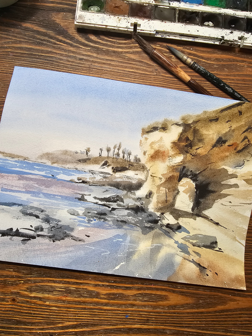 Картина авторская акварельная в паспарту 30х40 см на стену для интерьера "Море в стиле Энди Эвансона "