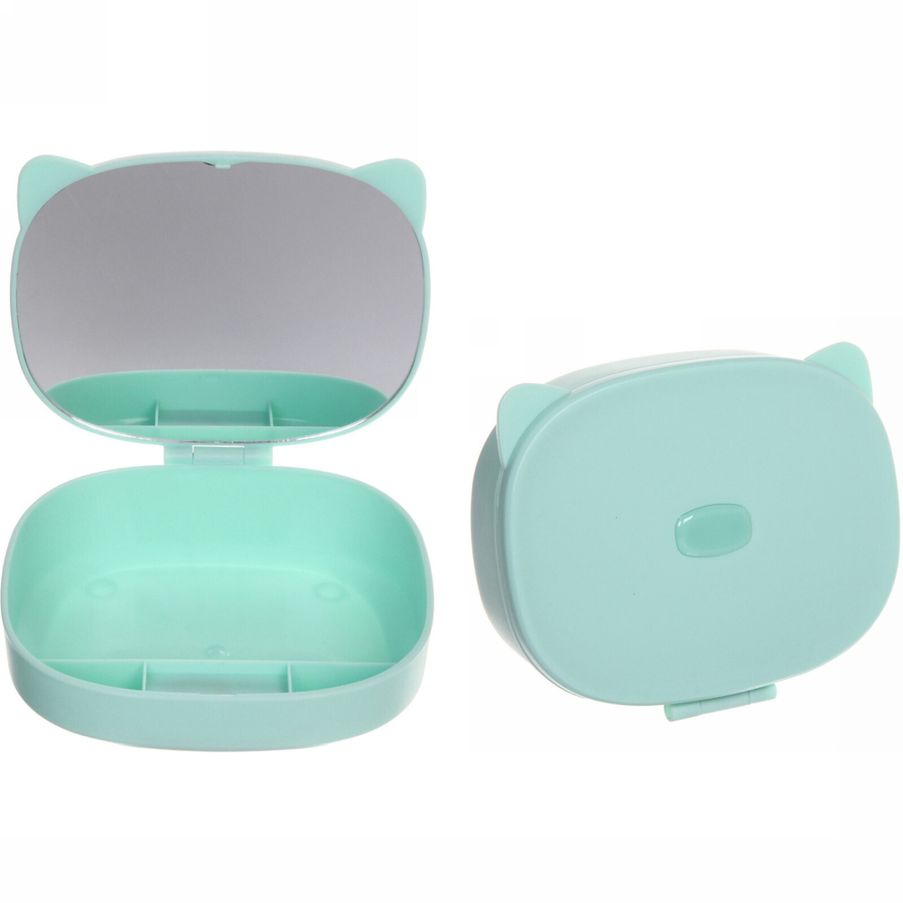 Зеркало настольное с органайзером для косметики «Beauty - Cat», цвет мятный, 17*13*6,5см