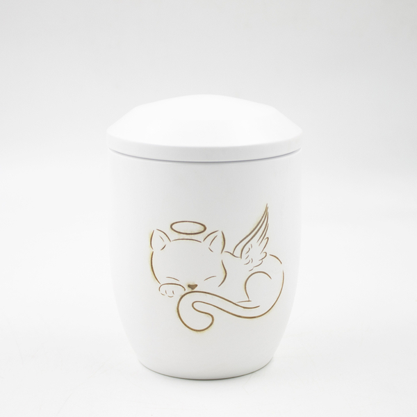 Урна для праха животных "Камелия" мини Лазер Кошка-Ангел белая