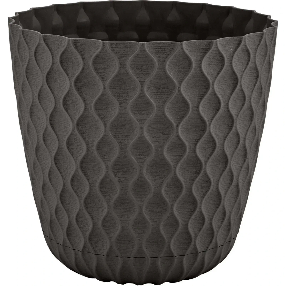 Горшок для цветов пластиковый 4,7л d-20,5см «Wave» с дренажной сеткой и съемным поддоном, горький шоколад