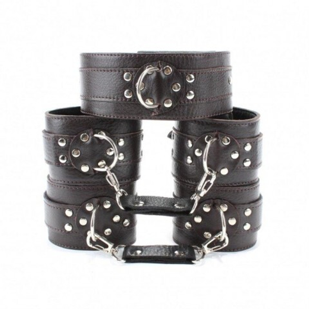 Набор фиксаторов из коричневой кожи