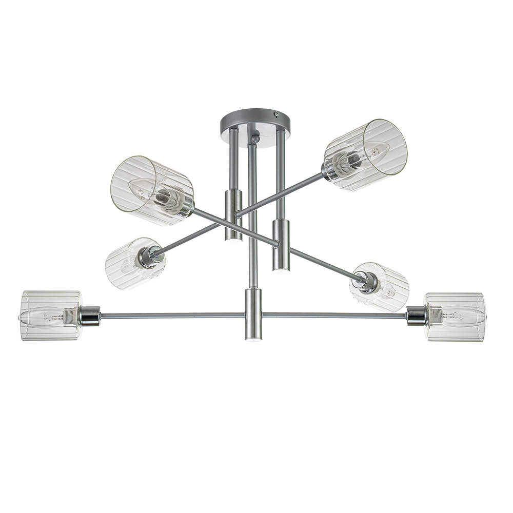 Светильник на штанге 6x40Вт E14, металл/стекло, хром/серебро/прозрачный
