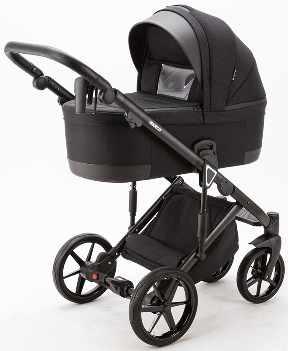 Детская коляска Adamex Marco 2 в 1 GA12 (ЧЕРН. ТК. + ЧЕРН.КОЖ.ОТД.)