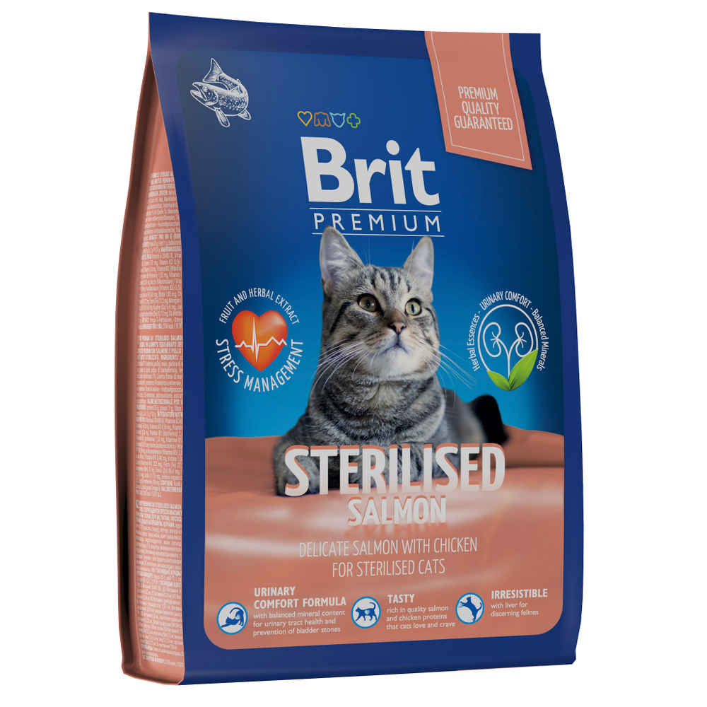 Сухой корм Brit Premium Cat Sterilized лосось и курица 400г,для кастр.кошек 06.2025