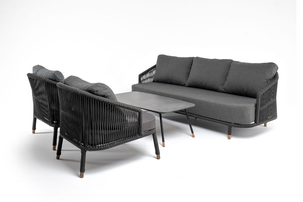 "Верона" лаунж-зона 5-местная плетеная из роупа (веревки), каркас алюминиевый темно-серый, роуп темно-серый