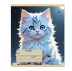 Тетрадь 12л., клетка, Alingar, скрепка, блок офсет, 100% белизна, мелованный картон (стандарт), "Милые котята", 5 дизайнов в пленке т/у