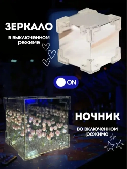 Ночник зеркало с розовыми тюльпанами в кубе, DAZLE