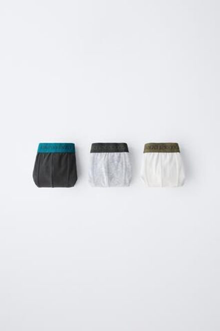 ZARA НАБОР ИЗ ТРЕХ ТРУСОВ-БОКСЕРОВ С ТИСНЕНЫМ ТЕКСТОМ, РАЗНОЦВЕТНЫЙ