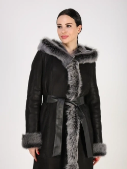 Дубленка зимняя натуральная с капюшоном длинная и теплая