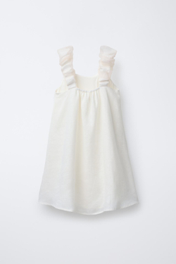 ZARA ПЛАТЬЕ ИЗ 100% ЛЬНЯНОЙ ОРГАНЗЫ, ЭКРЮ